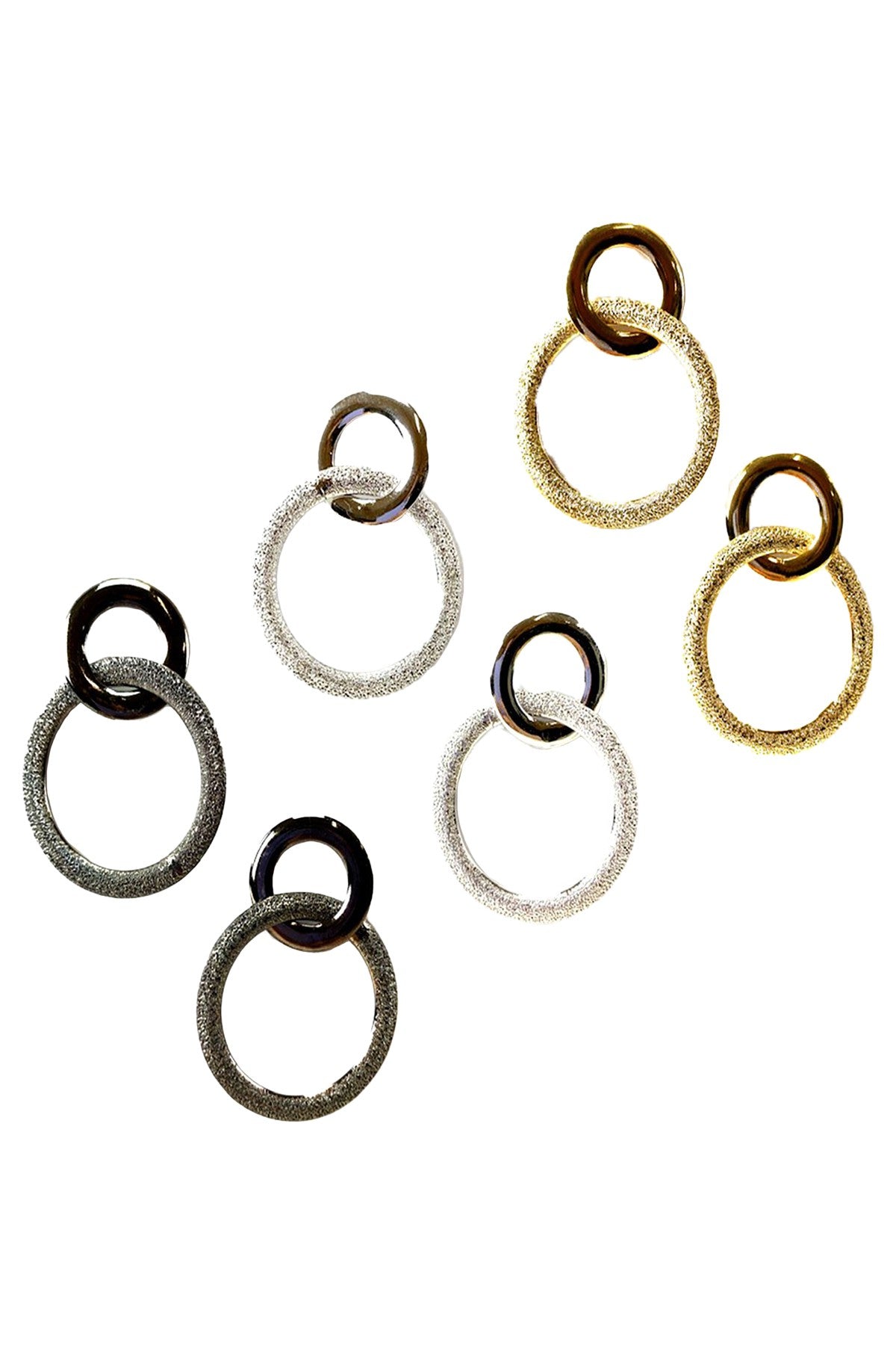 Stylish drop earrings featuring textured hoop links, elegantly designed for versatile wear.