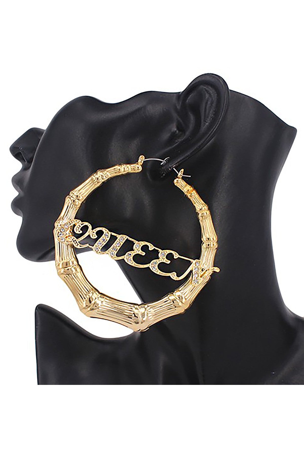 A pair of elegant Bamboo Queen Stone Earrings, 80mm in diameter, featuring a unique design with a secure latch back closure.