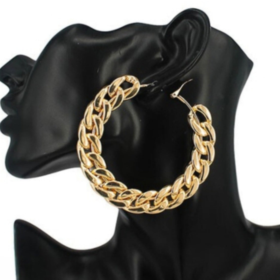 Stylish 80mm Cuban chain hoop earrings with lever back closure, showcasing a trendy design perfect for any occasion.