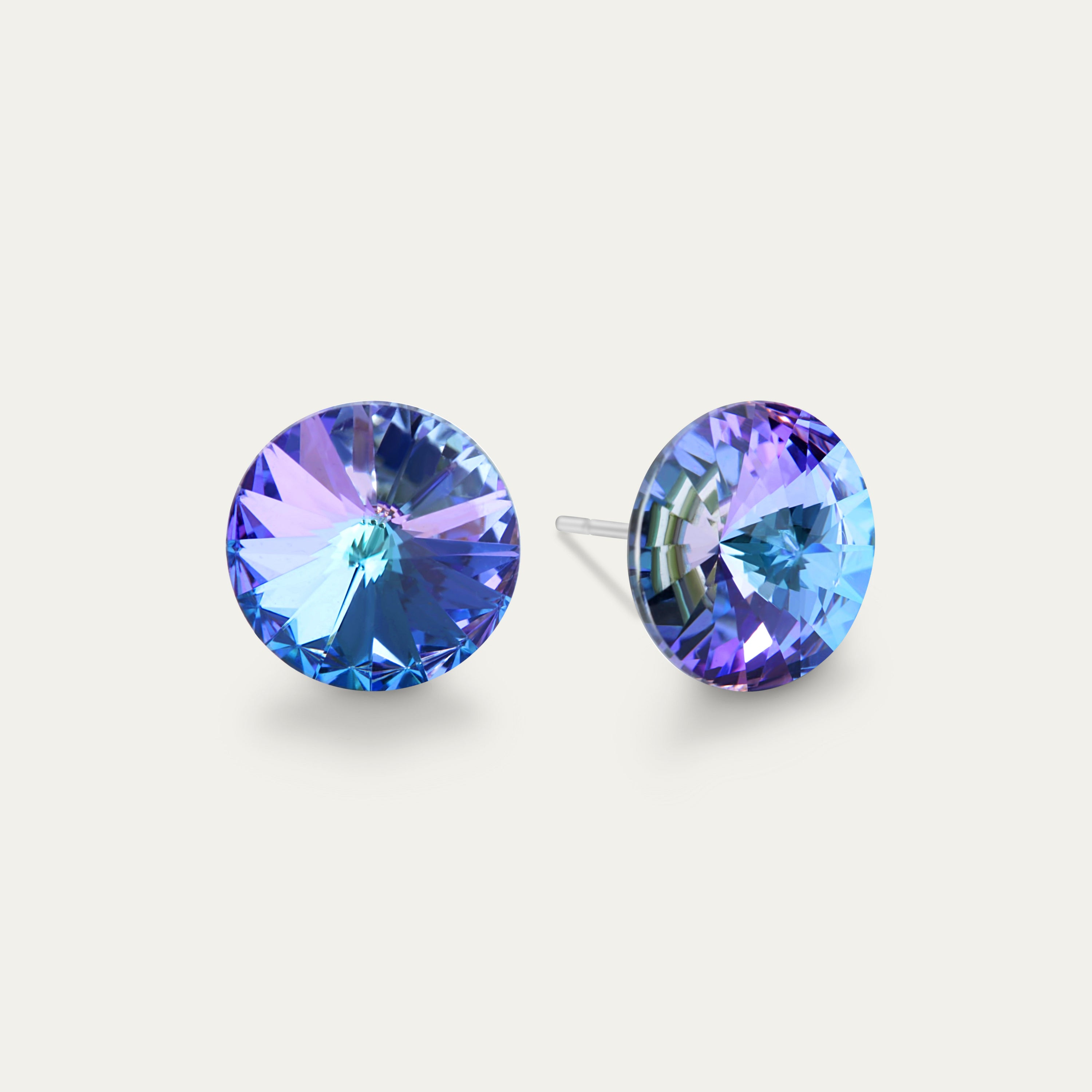 Ella - Vitrail Light 10mm iridescent crystal earrings on a stainless steel finding, showcasing elegance and hypoallergenic design.