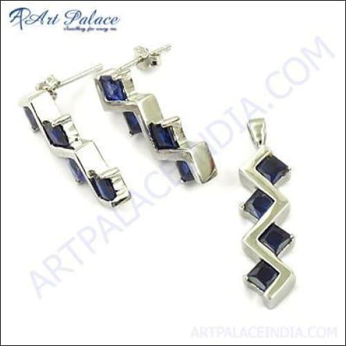 Elegant 925 Sterling Silver CZ Gemstone Pendant Set showcasing a brilliant CZ gemstone in a contemporary design.