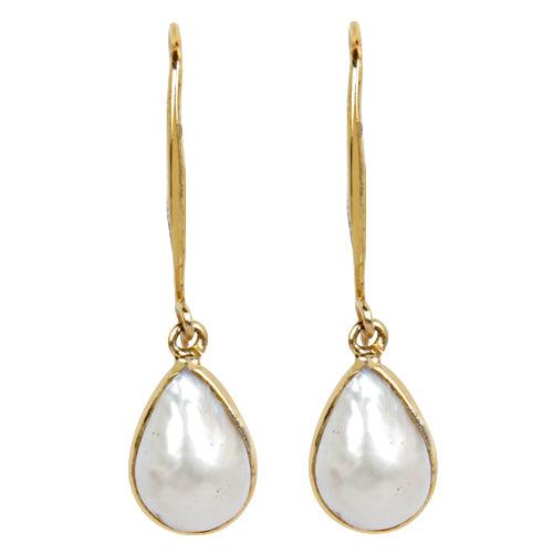 Elegant 925 Sterling Silver Golden Polished Plain Pearl Earrings showcasing a classic design with a luxurious finish.