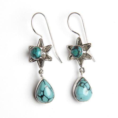 Elegant 925 sterling silver star design earrings featuring round and pear shapes, showcasing exquisite craftsmanship and style.