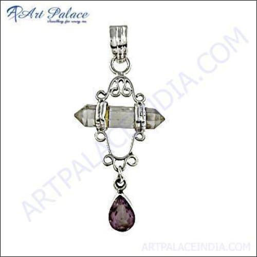Elegant Amethyst Crystal Gemstone Silver Pendant showcasing a stunning purple amethyst set in high-quality silver, perfect for stylish accessorizing.