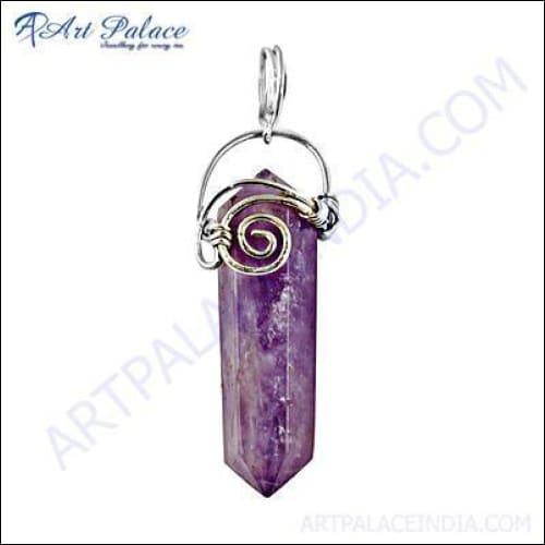 Elegant Amethyst Gemstone Pencil Pendant showcasing a rich purple gemstone in a unique pencil design, perfect for stylish accessorizing.