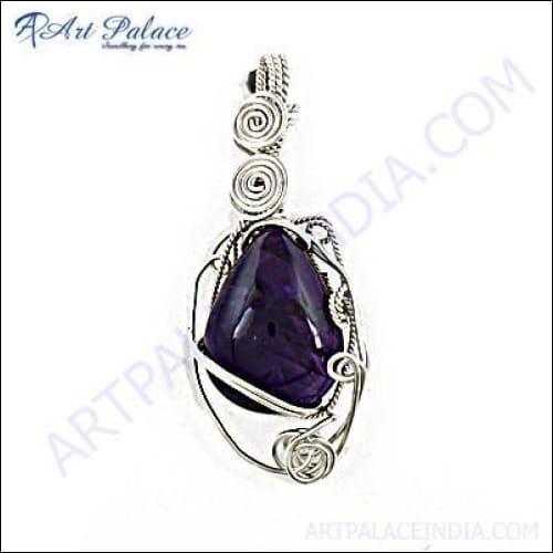 Elegant Amethyst Gemstone Silver Pendant crafted in 925 sterling silver, showcasing a deep purple amethyst stone in a stylish design.