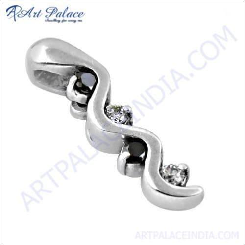 Elegant Black and White CZ Gemstone Silver Pendant showcasing intricate design and sparkling gemstones.