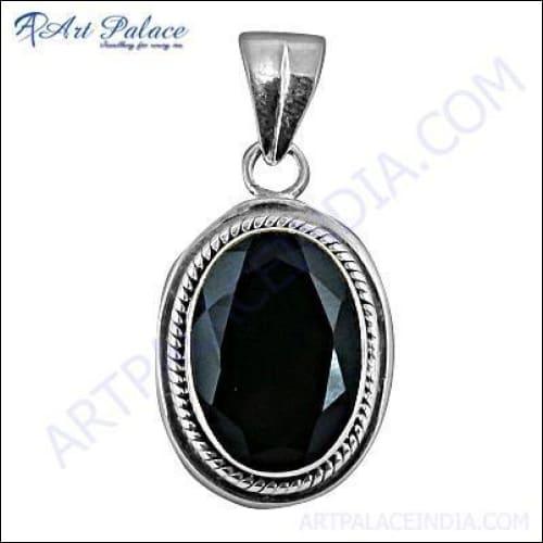 Elegant Black Onyx Gemstone Silver Pendant showcasing a deep black onyx stone set in a finely crafted silver frame, perfect for stylish accessorizing.