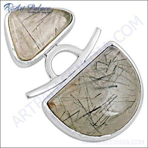 Elegant Black Rutilated Quartz Gemstone Silver Pendant showcasing unique black inclusions set in high-quality silver.