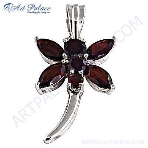 Elegant Butterfly Garnet Pendant crafted in 925 Sterling Silver, featuring intricate butterfly design and a vibrant garnet stone.