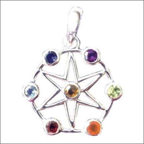 Elegant Chakra Star Multi Gemstone 925 Silver Pendant showcasing vibrant gemstones and intricate silver design.