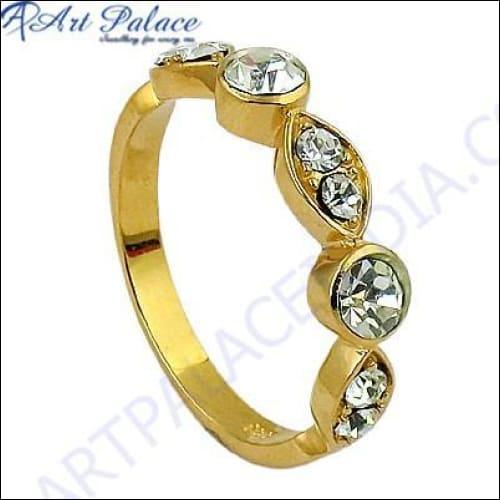 Elegant Classic Cubic Zirconia Gemstone Ring featuring a sparkling stone set in a silver band with gold plating.