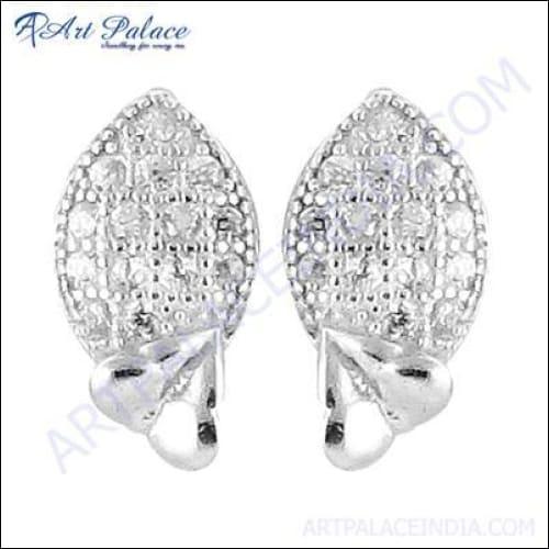 Elegant silver earrings featuring sparkling cubic zirconia gemstones, showcasing a sophisticated design perfect for any occasion.