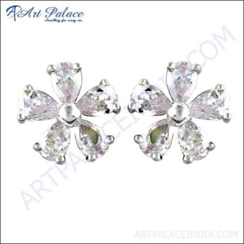 Elegant silver earrings featuring cubic zirconia gemstones in a stylish flower design, perfect for enhancing any outfit.