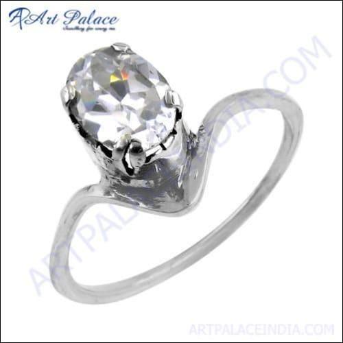 Elegant silver ring featuring a sparkling cubic zirconia gemstone, showcasing a stylish design suitable for any occasion.