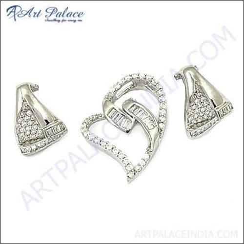 Elegant Cubic Zirconia Heart Pendant Set featuring a sparkling heart-shaped pendant and delicate chain, perfect for women.