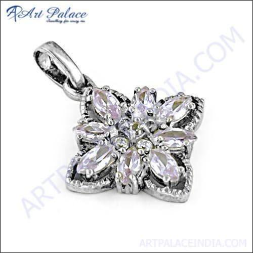 Elegant 925 silver pendant featuring cubic zirconia and multi-gemstones, showcasing intricate design and craftsmanship.