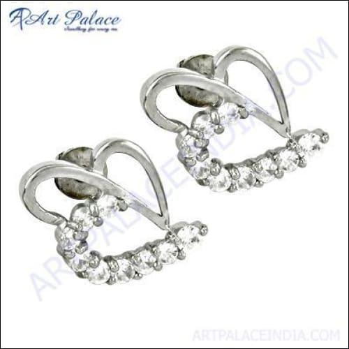 Elegant silver earrings featuring sparkling cubic zirconia stones, showcasing a stylish and sophisticated design.