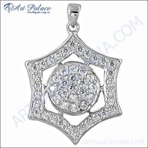 Elegant CZ Silver Pendant featuring a graceful design with sparkling cubic zirconia stones, perfect for enhancing any outfit.