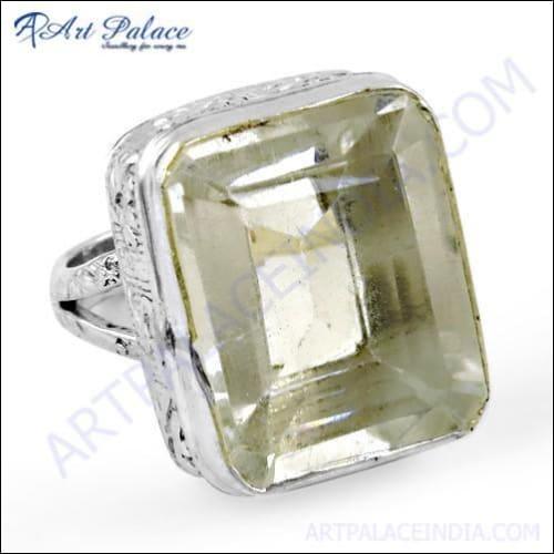 Elegant Designer Crystal Gemstone Silver Ring featuring a stunning crystal gemstone set in high-quality silver, showcasing unique handmade craftsmanship.