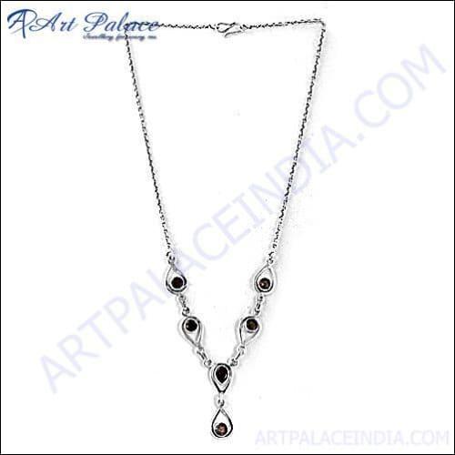 Elegant Designer Smokey Quartz Silver Necklace featuring a stunning Smokey Quartz pendant on a high-quality silver chain, perfect for any occasion.