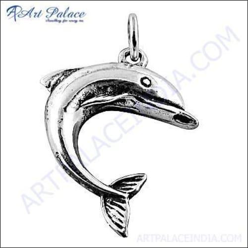 Elegant Dolphin Shape Silver Pendant showcasing intricate design and craftsmanship, perfect for ocean lovers.