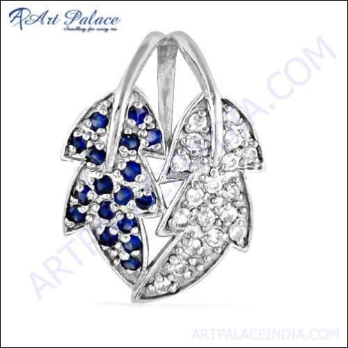 Elegant Double Leaf Style Silver Pendant featuring sparkling white cubic zirconia, showcasing intricate craftsmanship and a stylish design.