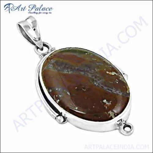 Elegant Ethnic Silver Pendant featuring a stunning jasper gemstone, crafted from 925 sterling silver with intricate detailing.