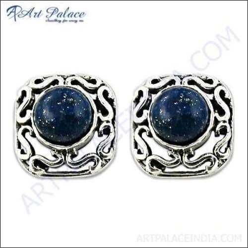 Elegant 925 Sterling Silver Earrings featuring beautiful lapis lazuli stones, showcasing a stylish and sophisticated design.