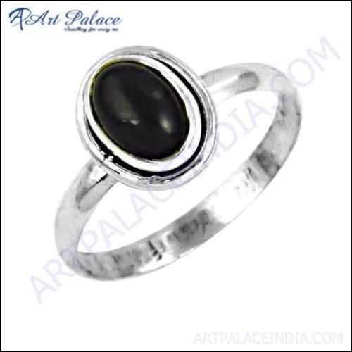 Elegant Fancy Black Onyx Gemstone Silver Ring featuring a polished black onyx stone set in 925 sterling silver, showcasing intricate craftsmanship.