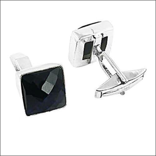 Elegant Fancy Men's Wear Black Onyx & 925 Sterling Silver Square Cufflinks, showcasing a sophisticated square design with a shiny silver finish.
