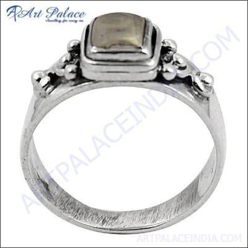 Elegant Fancy Rainbow Moonstone Silver Ring showcasing a stunning rainbow moonstone set in a beautifully crafted silver band.