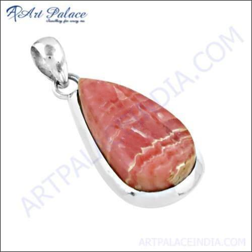 Elegant Fancy Rhodochrosite Gemstone Silver Pendant showcasing a vibrant pink gemstone set in a finely crafted silver design.