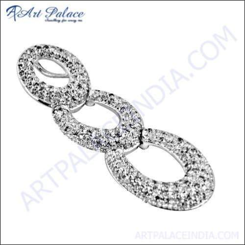 Elegant silver pendant featuring a sparkling cubic zirconia gemstone, showcasing a stylish and sophisticated design.