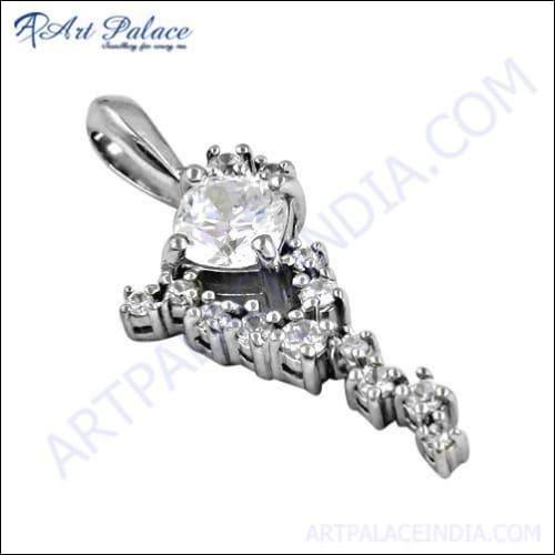 Elegant sterling silver pendant featuring sparkling cubic zirconia gemstones, showcasing a sophisticated design.