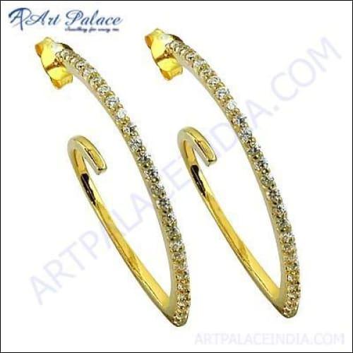 Elegant silver gold-plated earrings featuring sparkling cubic zirconia stones, perfect for any occasion.
