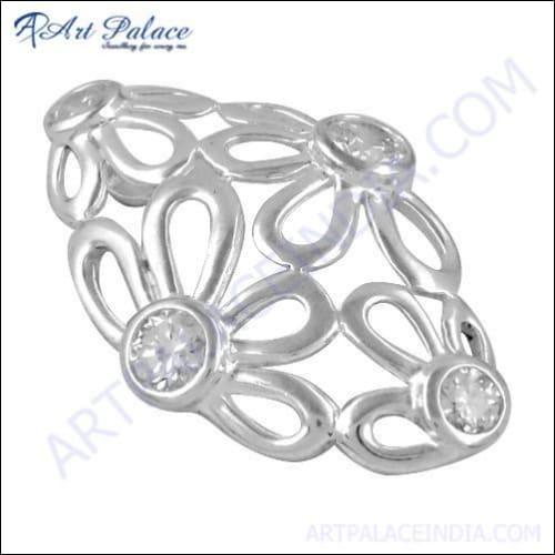Elegant Flower Designer Silver Pendant featuring intricate floral design and sparkling cubic zirconia accents.
