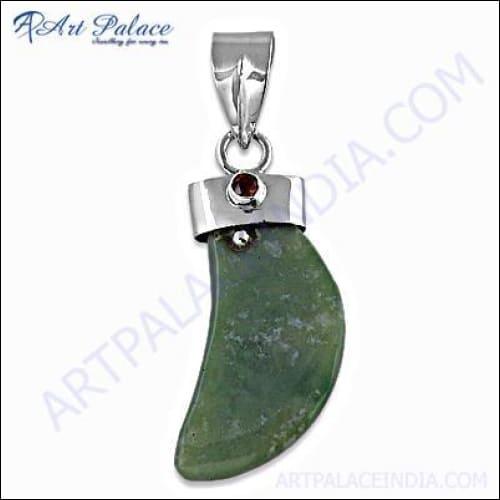 Elegant silver pendant featuring garnet and agate gemstones, showcasing intricate design and craftsmanship.