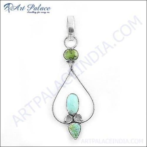 Elegant German Silver Gemstone Pendant with intricate design and colorful gemstones, perfect for party wear.