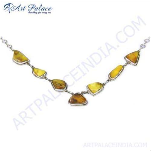 Elegant Golden Rutilated Gemstone Silver Necklace featuring a unique golden rutil gemstone pendant set in high-quality sterling silver.