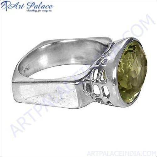 Elegant Golden Rutilated Gemstone Silver Ring showcasing a unique golden gemstone set in polished silver.