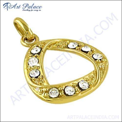 Elegant gold-plated silver pendant featuring sparkling CZ gemstones, showcasing a stylish design perfect for any occasion.
