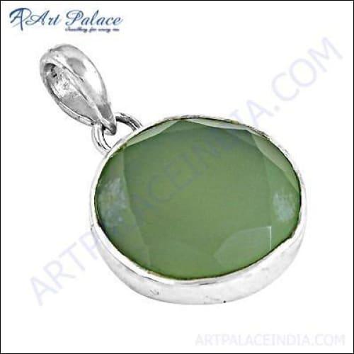 Elegant Green Onyx Gemstone Pendant set in 925 Sterling Silver, showcasing its rich green color and intricate design.
