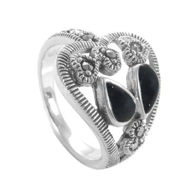 Elegant Handmade 925 Sterling Silver Gemstone Ring featuring intricate marcasite detailing, showcasing a vibrant gemstone centerpiece.