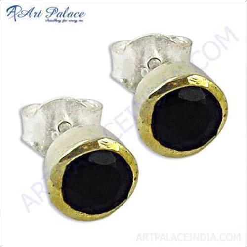 Elegant Hot Black Onyx Gemstone Silver Stud Earrings showcasing a sleek design with shimmering black onyx stones set in polished silver.