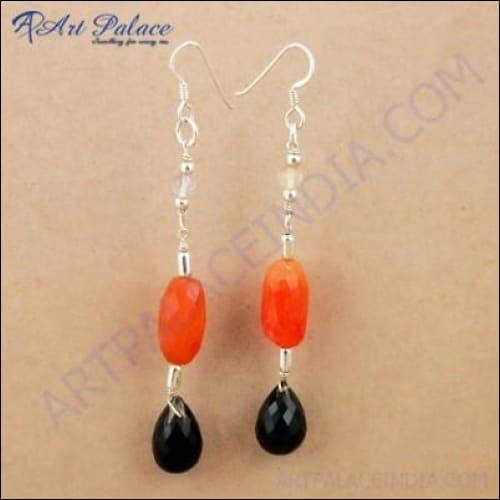 Elegant Multi-Gemstone Silver Beaded Earrings featuring vibrant gemstones and intricate silver beadwork, handcrafted for a unique look.