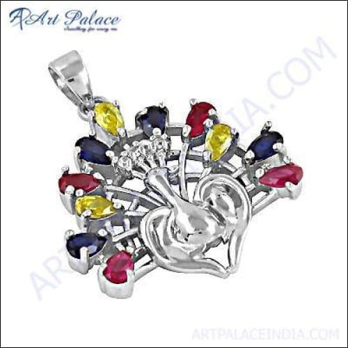 Elegant Multi-Stone Silver Pendant featuring a unique design with colorful stones set in high-quality silver, perfect for any occasion.