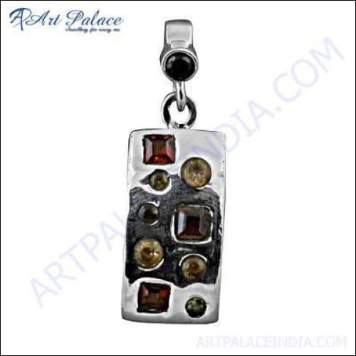 Elegant Multi-Stone Silver Pendant featuring a unique design with colorful stones set in high-quality silver, perfect for any occasion.