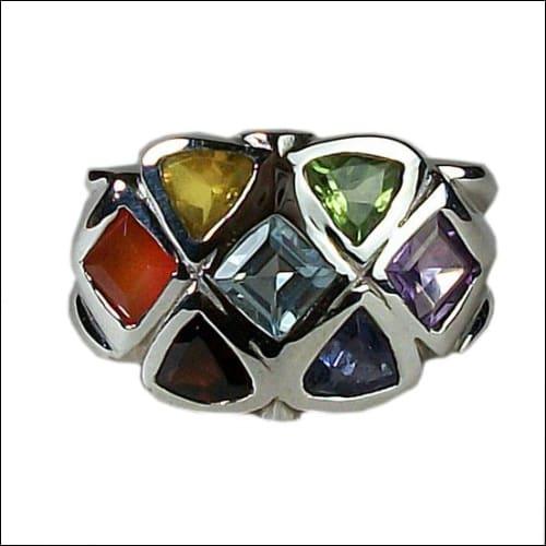Elegant Multi-Stone Silver Ring featuring vibrant gemstones set in high-quality silver, showcasing exquisite craftsmanship and unique design.