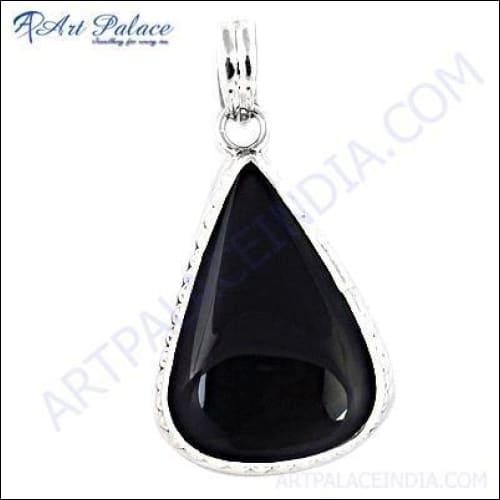 Elegant Pear Black Onyx Gemstone Silver Pendant showcasing a pear-shaped black onyx set in high-quality silver, perfect for stylish jewelry lovers.